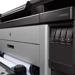 HP PageWide XL 4500 close up of media drawer and inks